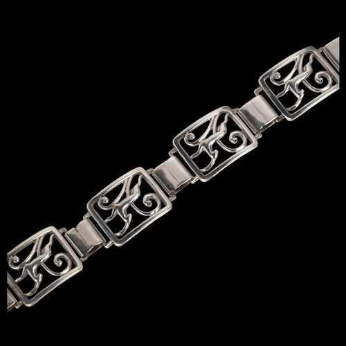 936 - CHRISTIAN VEILSKOV -  an Art Deco Danish silver antelope panel bracelet, 19cm, 21.5g