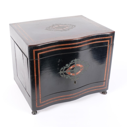 1 - A 19th century Napoleon III French ebonised and rosewood banded table top liqueur cabinet, the risin... 