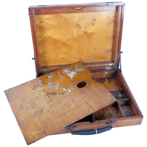 106 - A Victorian stained wood travelling art box. L - 39cm, W - 29cm, D - 9cm.