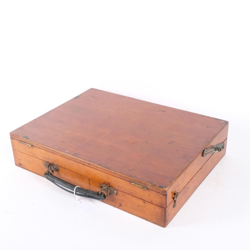 106 - A Victorian stained wood travelling art box. L - 39cm, W - 29cm, D - 9cm.