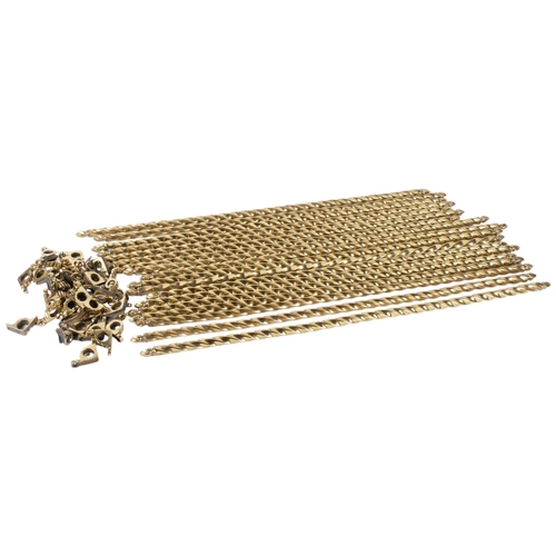 112 - A collection of 18 brass spiralled stair rods and associated clips. All are same length, 79cm.