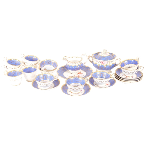 123 - Coalport - a hand painted antique part tea service with pink rose and gilt decoration. Includes vari... 