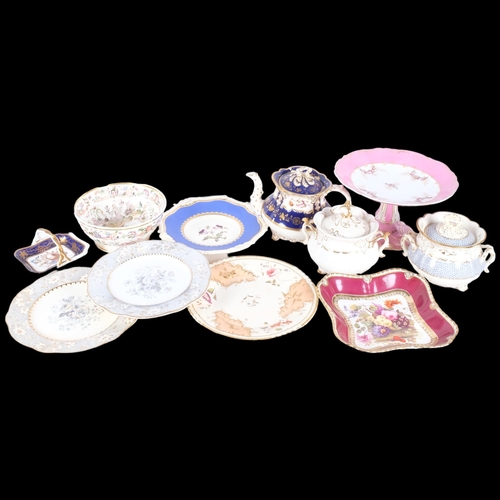 124 - A quantity of Victorian tea and dinnerware, including several Rockingham plates and a hand painted R... 