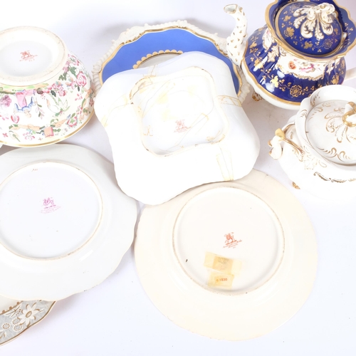 124 - A quantity of Victorian tea and dinnerware, including several Rockingham plates and a hand painted R... 