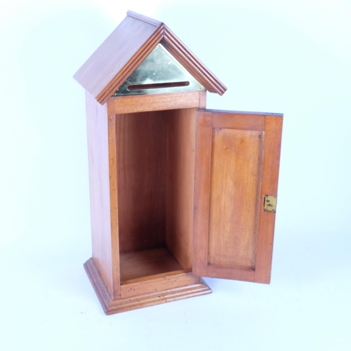 135 - A hardwood porch design mailbox with brass mount, H56cm