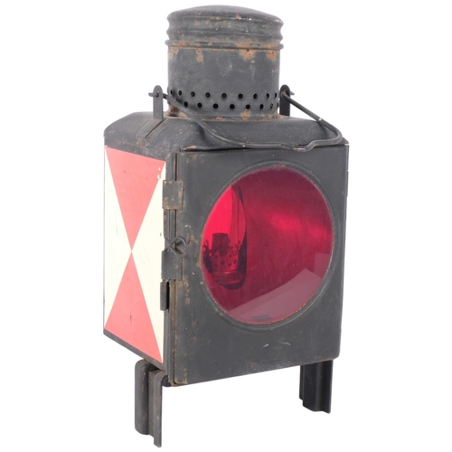 137 - A large vintage German railway lantern, unmarked, labelled to interior for 'kombinat fortschritt lan... 