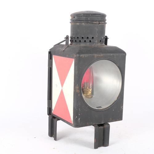 137 - A large vintage German railway lantern, unmarked, labelled to interior for 'kombinat fortschritt lan... 