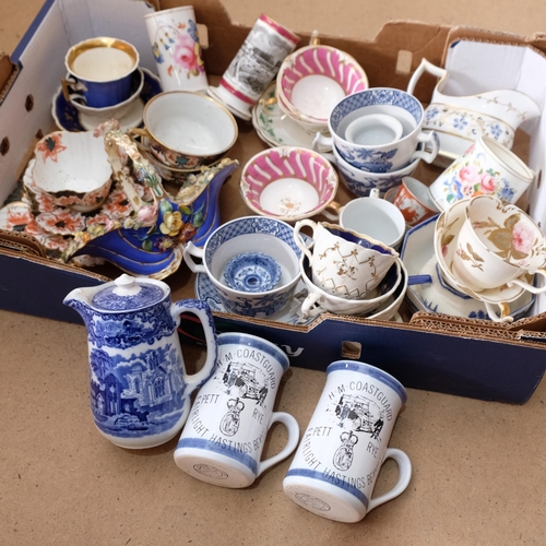 145 - A quantity of antique and later ceramics, including Coalbrookdale John Rose flower encrusted basket,... 