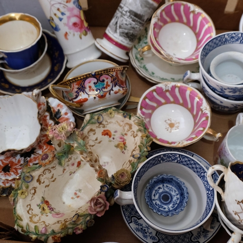 145 - A quantity of antique and later ceramics, including Coalbrookdale John Rose flower encrusted basket,... 