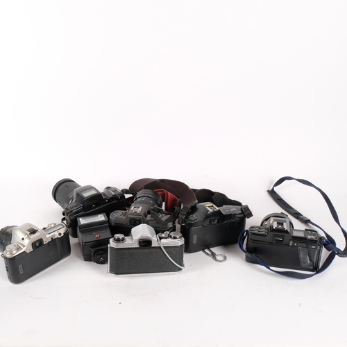 155 - A group of vintage cameras and equipment including Pentax MZ-50, Olympus OM101, Pentaz Z-50, various... 