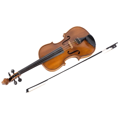 165 - Boosey & Hawkes Ltd - a full-size violin, with associated bow, label to the inside reading 