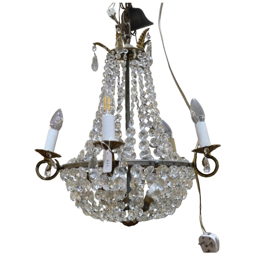 179 - A large and impressive 5-branch pear shaped chandelier with glass lustres. Drop approx 100cm. Fittin... 