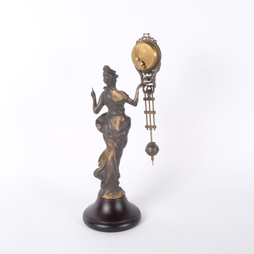 229 - An Art Nouveau style bronze figural mystery clock, H34cm