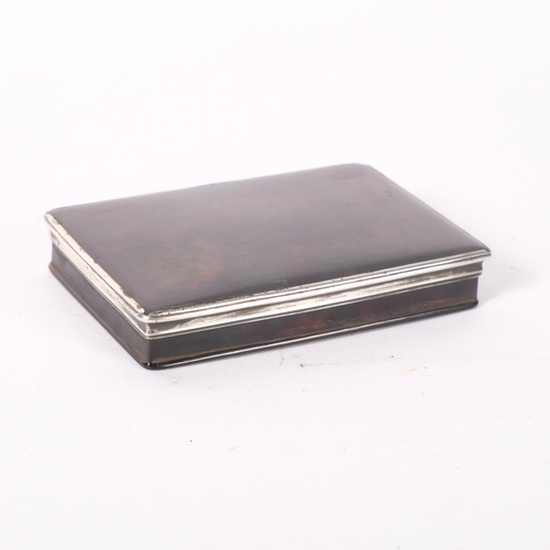 236 - An early 19th century rectangular tortoiseshell box, unmarked silver rim, circa 1800 to 1820, 8cm x ... 