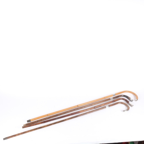 61 - 4 various silver mounted walking canes. Longest - 94cm.