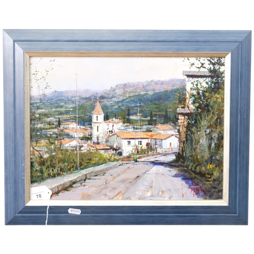 78 - Audrey Pitman? Oil on board - Italian view, Campagna. 39x49 overall, framed.