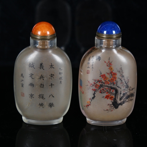 701 - 2 Chinese inside-painted glass snuff bottles, including erotic example with hardstone lid, signed, h... 