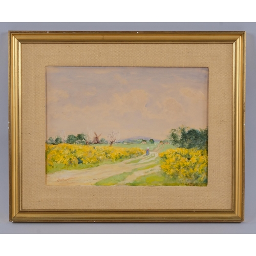 743 - David Murray RA, yellow fields, watercolour, signed, dated 1931, 25cm x 35cm, framed