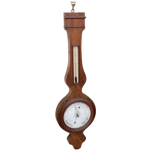 367 - A 19th century mahogany and satinwood-strung wheel barometer, L95cm