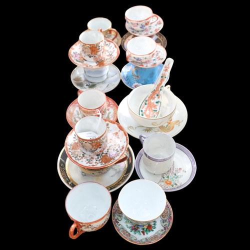 405 - A group of Oriental porcelain decorative cups and saucers, etc