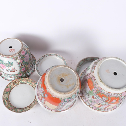 416 - 3 similar Chinese porcelain jardinieres with stands, largest 27.5cm diameter