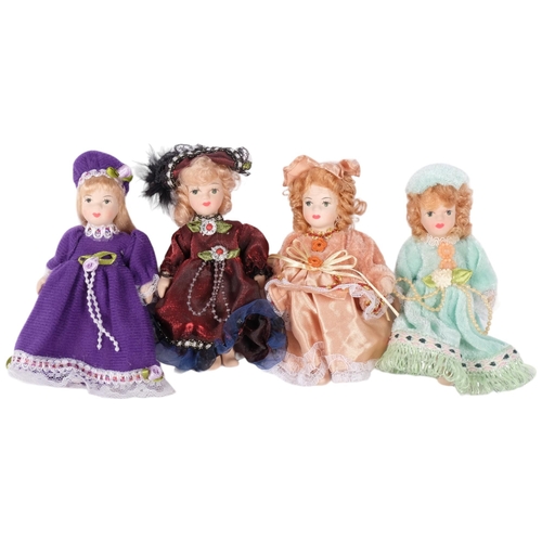 420 - A set of 4 miniature porcelain modern dolls with jointed limbs, 12cm