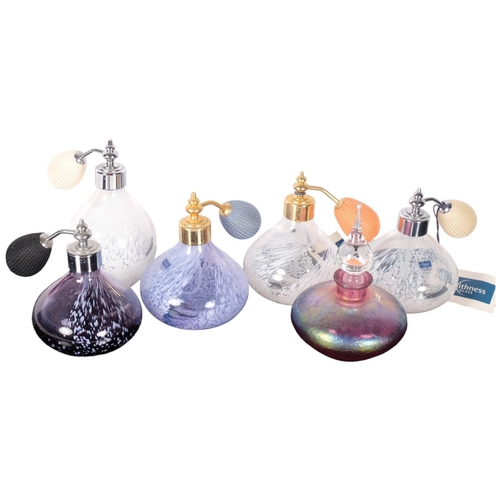 429 - An iridescent glass perfume bottle and stopper, H12cm, and 5 atomiser scent bottles, including Caith... 