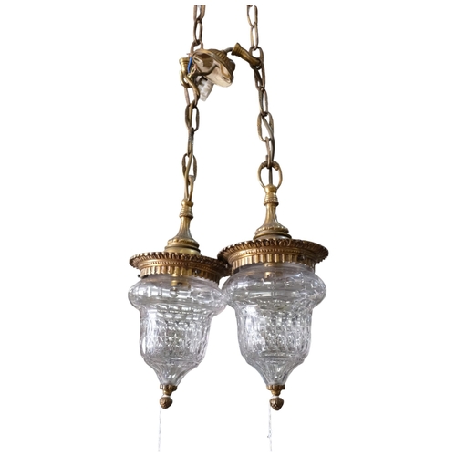 461 - A pair of small cut-crystal pendant lights, with gilt-metal mounts, 14cm across