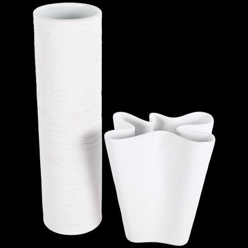 473 - 2 Mid 20th Century German vases, a Rosenthal model 14259 white wave vase, together with an Arzberg b... 