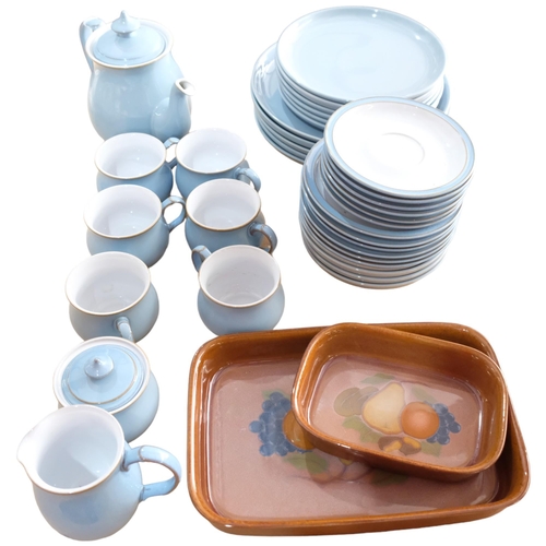 476 - Denby blue stoneware tea service, and matching dessert and dinner plates, and 2 Denby Orchard patter... 