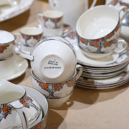 477 - 1930s Crown Ducal Orange Tree pattern tea set, and matching coffee ware, including teapot and coffee... 