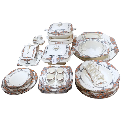 478 - 1930s Crown Ducal dinnerware, including 3 vegetable tureens and meat plate, together with a cheese d... 