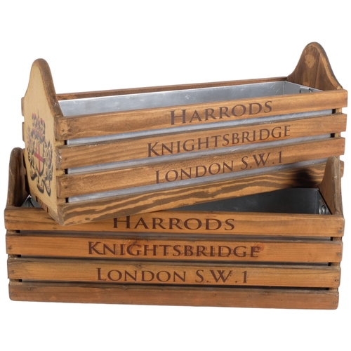 483 - 2 reproduction wooden Harrods planters with metal liners, L35cm