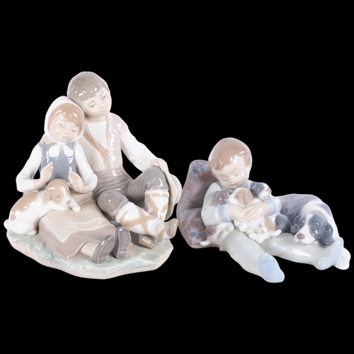 485 - 2 Lladro groups, boy with puppies, 1535, and girl and boy with puppy group, H16cm