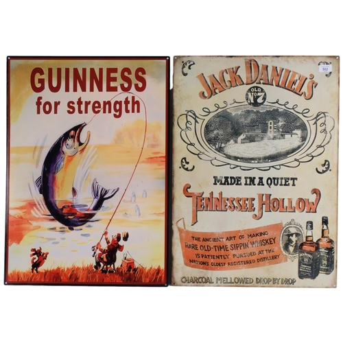 502 - 2 reproduction tin advertising signs, Jack Daniel's, and Guinness, 70cm x 50cm