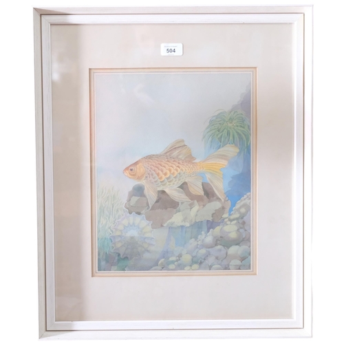 504 - F R Morgan - watercolour - golden carp. Signed and dated 1978. 60x50cm, framed.