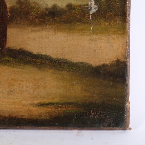 514 - A 19th century oil on canvas - End of the hunt. 43x61cm, unframed.