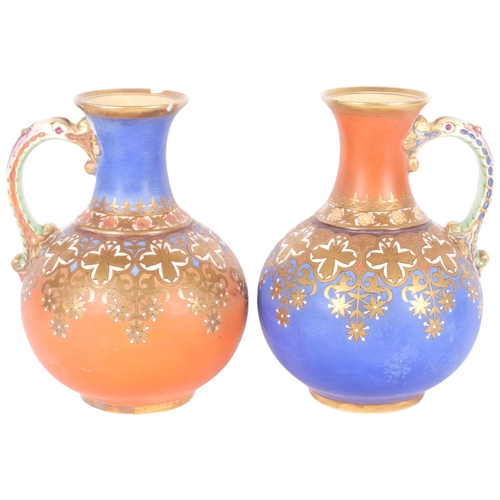 252 - 2 Aesthetic pottery jugs by Samuel Alcock, 1880s, with maker's mark, H20cm