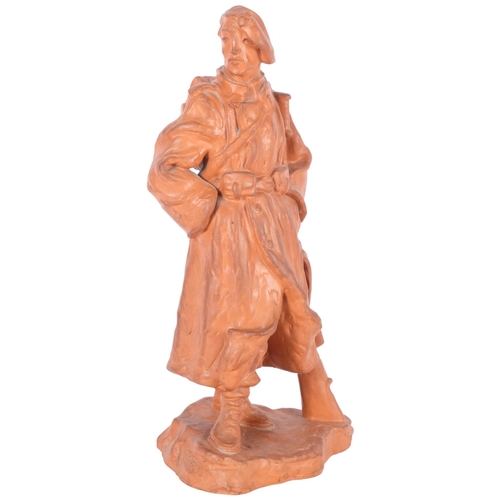 261 - Rudolf Hlavica (1897 - 1971), a terracotta pottery sculpture of a soldier by Pexider, Czechoslovakia... 