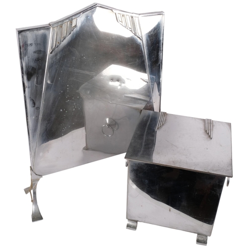 269 - An Art Deco chrome fire screen, H64.5cm, and matching coal bin with ring handles, and liner