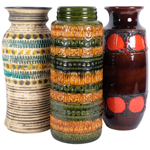 276 - A group of 3 West German pottery vases, circa 1970s, including 1 with brown and orange glaze, H40.5c... 