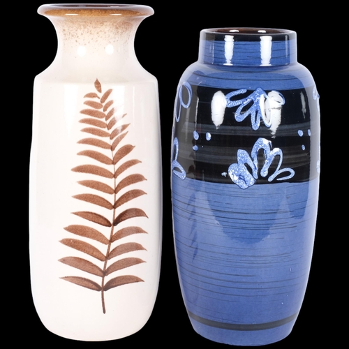 277 - 2 West German pottery vases, circa 1970s, including 1 in blue with floral decoration, H38.5cm