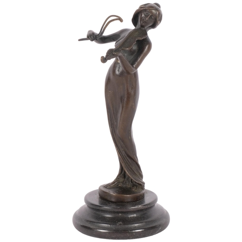 283 - A bronze figure of a girl playing the violin, on marble plinth, 18cm