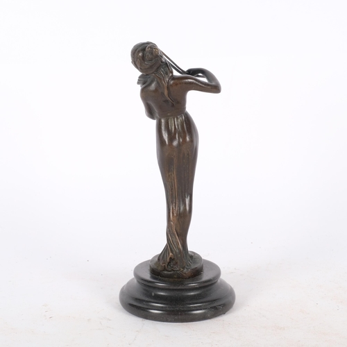 283 - A bronze figure of a girl playing the violin, on marble plinth, 18cm