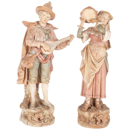 288 - A pair of Vintage Royal Dux musicians, H33cm