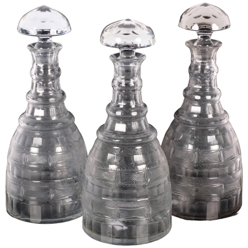 296 - 3 x 19th century cut-glass decanters and stoppers, 27cm