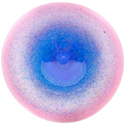 307 - Robert Held, Canadian, A large iridescent Art glass table centre dish, with mottled pink and blue de... 