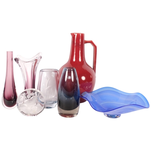 308 - A collection of Art Glass, including engraved Swedish slab vase, Kosta Boda, etc (8)