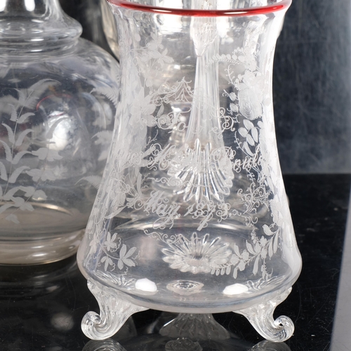 315 - A quantity of Victorian glassware, including an etched glass tankard dated 1873, H15cm