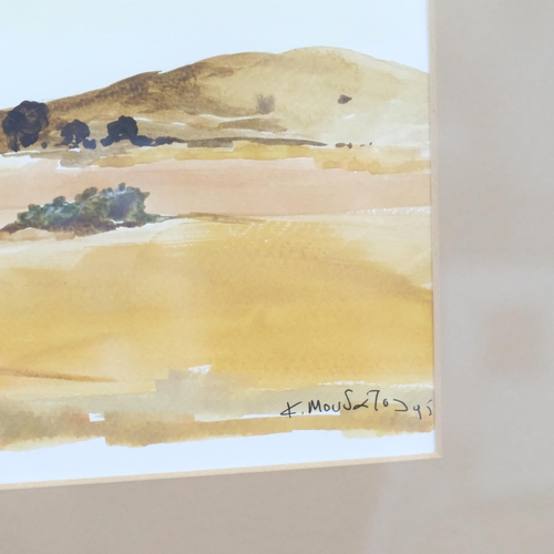 360 - Moudatos, watercolour, landscape Limnos Island, signed and dated '95, image 24cm x 37cm, 48cm x 59cm... 